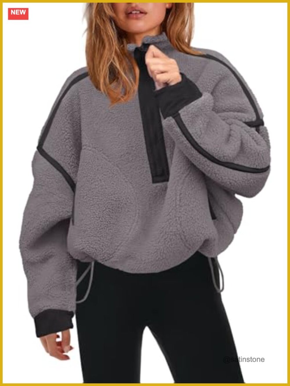 Womens Half Zip Fleece Pullover Sherpa Jacket Polyester Blend